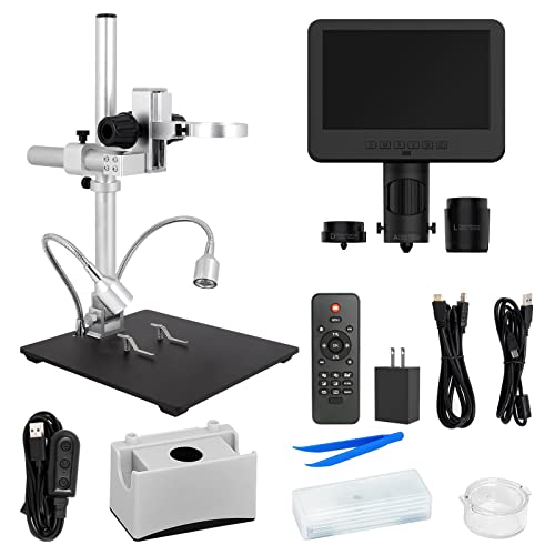 3 Lens 7 inch HDMI Digital Microscope 2000X for Soldering with 13'' Arm Boom Stand LINKMICRO LM246MS UHD 2160P Error Coin Microscope Full View of Coins, Microscope Kit for Adults, PCB Repair DIY