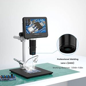 3 Lens 7 inch HDMI Digital Microscope 2000X for Soldering with 13'' Arm Boom Stand LINKMICRO LM246MS UHD 2160P Error Coin Microscope Full View of Coins, Microscope Kit for Adults, PCB Repair DIY