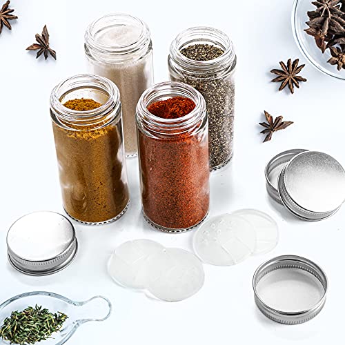 Tebery 30 Pack Round Spice Bottles Jars with Silver Lids, 3oz Empty Glass Spice Containers Shakers Complete Organizer Set Includes Shaker Lids, Wide Funnel, 360 Labels, White Maker and Cleaning Brush