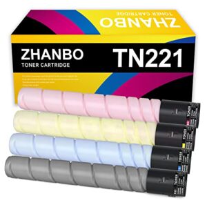 zhanbo tn221 remanufactured toner cartridge replacement for konica minolta bizhub c227, c287, tn-221k, tn-221c, tn-221m, tn-221y (black, cyan, yellow, magenta, 4-pack)