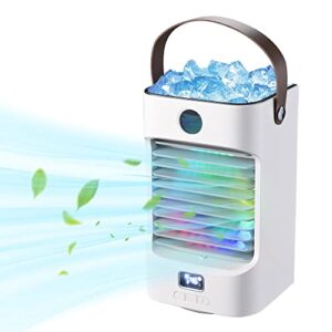 yescom portable desktop cooler fan multiple functional air conditioner fan with 3 wind speed & 7 colors led light for camping home office, white
