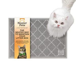 neater pets neater mat litter trapping mat, thick & durable material catches mess from kitty litter box to protect floors, soft on cats paws, anti-skid backing, easy to clean, grey, 20" x 30"