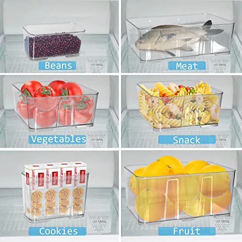 Adadmei Airtight Food Storage Container 6 PCS Set Clear Plastic Big Capacities Canisters For Cereal, Clear Fridge Organizers for Kitchen, Freezer, Countertops, Cabinets Stackable Pantry Organizer Bins