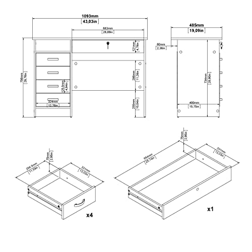 Tvilum 5 Drawers Desk, Truffle