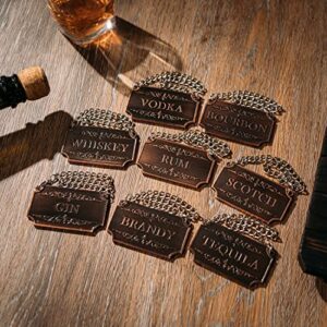 Decanter Tags Copper Set of 8 for Alcohol - The Wine Savant - Bottle - Whiskey, Scotch, Bourbon, Gin, Rum, Vodka, Tequila and Brandy, Fits All Bottles, Great Home Gift,Gifts for Dad…