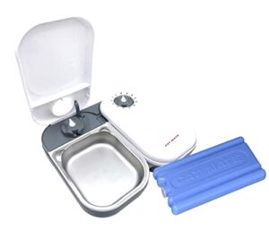bundle of cat mate c200 automatic 2 meal pet feeder, 2x stainless steel bowl inserts, and extra cat mate ice pack