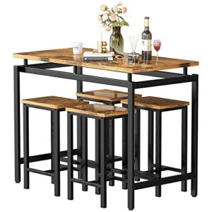 Recaceik Bar Table Set, 5 Pcs Dining Table Set, Modern Kitchen Table and Chairs for 4, Pub Table Set Farmhouse Counter Height Wood Top for Breakfast Living Room Small Space