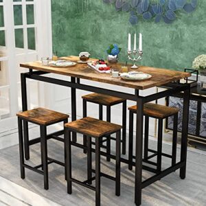 recaceik bar table set, 5 pcs dining table set, modern kitchen table and chairs for 4, pub table set farmhouse counter height wood top for breakfast living room small space