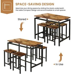 Recaceik Bar Table Set, 5 Pcs Dining Table Set, Modern Kitchen Table and Chairs for 4, Pub Table Set Farmhouse Counter Height Wood Top for Breakfast Living Room Small Space