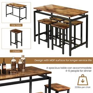 Recaceik Bar Table Set, 5 Pcs Dining Table Set, Modern Kitchen Table and Chairs for 4, Pub Table Set Farmhouse Counter Height Wood Top for Breakfast Living Room Small Space