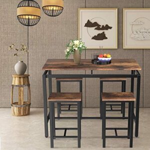 Recaceik Bar Table Set, 5 Pcs Dining Table Set, Modern Kitchen Table and Chairs for 4, Pub Table Set Farmhouse Counter Height Wood Top for Breakfast Living Room Small Space