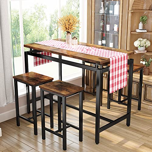 Recaceik Bar Table Set, 5 Pcs Dining Table Set, Modern Kitchen Table and Chairs for 4, Pub Table Set Farmhouse Counter Height Wood Top for Breakfast Living Room Small Space