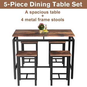 Recaceik Bar Table Set, 5 Pcs Dining Table Set, Modern Kitchen Table and Chairs for 4, Pub Table Set Farmhouse Counter Height Wood Top for Breakfast Living Room Small Space