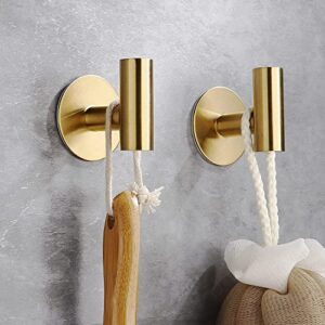 Yuzita Adhesive Towel Hooks 2 Pack Gold Heavy Duty Stainless Steel Wall Mounted Coat Hook for Towels, Robe, Hat, Sponges, Keys - Kitchen Bedroom Bathroom Door (Gold)