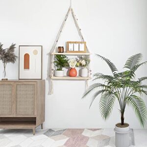 TENEWEE Boho Wall Hanging Shelves Macrame Floating Plant Photos Wood Shelf for Bedroom Living Room Apartment Decor