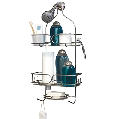 Zenna Home Rustproof Hanging Over-the-Shower Caddy, with Inverted Bottle Storage, Soap Dish, Razor Hooks and Storage Cup, Stainless Steel