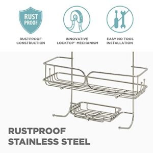 Zenna Home Rustproof Hanging Over-the-Shower Caddy, with Inverted Bottle Storage, Soap Dish, Razor Hooks and Storage Cup, Stainless Steel