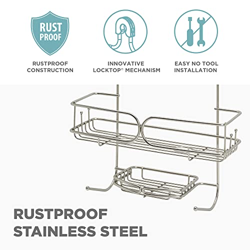 Zenna Home Rustproof Hanging Over-the-Shower Caddy, with Inverted Bottle Storage, Soap Dish, Razor Hooks and Storage Cup, Stainless Steel