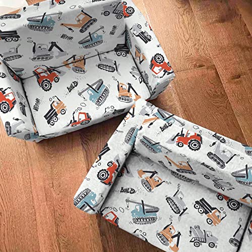 Truwelby Kids Sofa Couch, Boys Children's 2 in 1 Convertible Sofa to Lounger - Extra Soft Flip Open Chair & Sleeper, Truck Excavator Car Printed Toddler Chairs Kids Girls Couch Bed