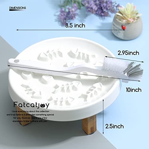 Fatcatjoy Cat Slow Feeder Bowl Ceramic Elevated Plate Cat Puzzle Feeder Improve Vomiting Dog Food Bowls Slow Feeder Easy to Clean(with Brush)