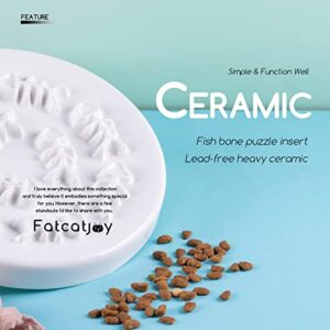 Fatcatjoy Cat Slow Feeder Bowl Ceramic Elevated Plate Cat Puzzle Feeder Improve Vomiting Dog Food Bowls Slow Feeder Easy to Clean(with Brush)