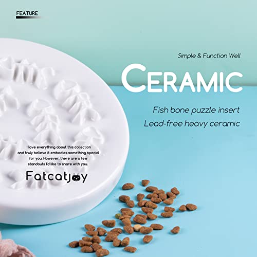 Fatcatjoy Cat Slow Feeder Bowl Ceramic Elevated Plate Cat Puzzle Feeder Improve Vomiting Dog Food Bowls Slow Feeder Easy to Clean(with Brush)