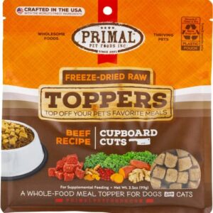 Primal Cupboard Cuts Freeze Dried Raw Cat Food & Dog Food Topper, Grain Free Meal Mixer for Dogs & Cat (Beef, 3.5 oz)