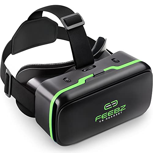 VR Headset Compatible with iPhone & Android 4.5"-6.5" + Built-in Action Button for 3D VR Videos | Universal 3D Glasses Virtual Reality Goggles Set - for Kids & Adults - Green