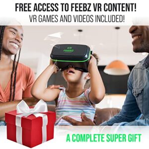 VR Headset Compatible with iPhone & Android 4.5"-6.5" + Built-in Action Button for 3D VR Videos | Universal 3D Glasses Virtual Reality Goggles Set - for Kids & Adults - Green