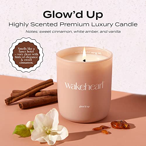 Wakeheart Premium Soy Coconut Wax Candle, Natural Non-Toxic, Highly Scented, Vegan, Cinnamon Amber Vanilla Fragrance w/Cotton Wick in Decorative Glass Jar, Hand Poured, 8oz 55 Hour Clean Burn Time