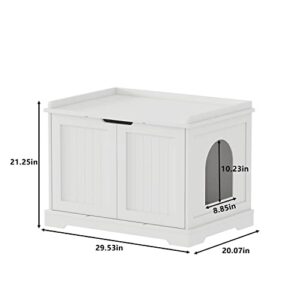 HOME BI Cat Litter Box Enclosure, Cat Litter Box Furniture Hidden, Cat Washroom Storage Bench, Pet Crate Furniture, Modern Wooden Cat Litter Cabinet, Cat Home, Kitty Hideaway (White, 023)