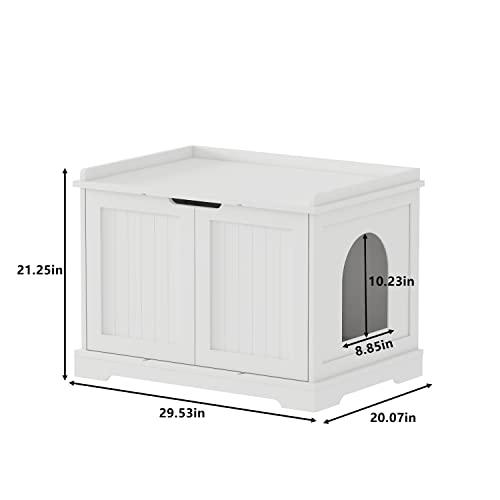 HOME BI Cat Litter Box Enclosure, Cat Litter Box Furniture Hidden, Cat Washroom Storage Bench, Pet Crate Furniture, Modern Wooden Cat Litter Cabinet, Cat Home, Kitty Hideaway (White, 023)