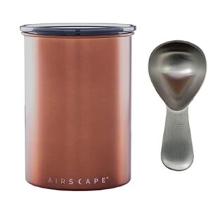 airscape stainless steel coffee canister & scoop bundle - food storage container - patented airtight lid pushes out excess air - preserve food freshness (medium, brushed copper & brushed steel scoop)