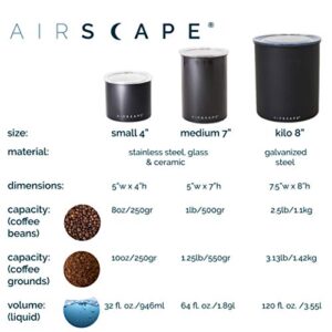 Airscape Stainless Steel Coffee Canister & Scoop Bundle - Food Storage Container - Patented Airtight Lid Pushes Out Excess Air - Preserve Food Freshness (Medium, Brushed Copper & Brushed Steel Scoop)