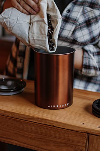 Airscape Stainless Steel Coffee Canister & Scoop Bundle - Food Storage Container - Patented Airtight Lid Pushes Out Excess Air - Preserve Food Freshness (Medium, Brushed Copper & Brushed Steel Scoop)