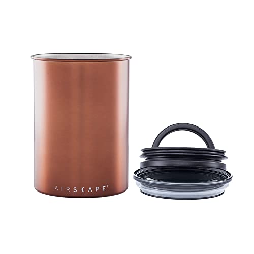 Airscape Stainless Steel Coffee Canister & Scoop Bundle - Food Storage Container - Patented Airtight Lid Pushes Out Excess Air - Preserve Food Freshness (Medium, Brushed Copper & Brushed Steel Scoop)