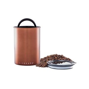 Airscape Stainless Steel Coffee Canister & Scoop Bundle - Food Storage Container - Patented Airtight Lid Pushes Out Excess Air - Preserve Food Freshness (Medium, Brushed Copper & Brushed Steel Scoop)
