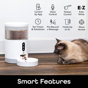 Geeni Smart Feeder, 4 Liter Automatic Pet Dog and Cat Feeder, Wi-Fi Control Compatible with Alexa and Google Home