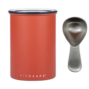 airscape stainless steel coffee canister & scoop bundle - food storage container - patented airtight lid pushes out excess air - preserve food freshness (medium, matte red rock & brushed steel scoop)