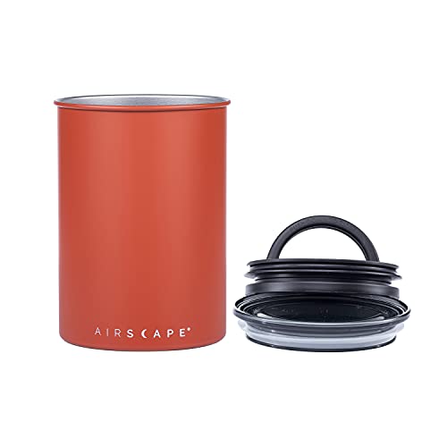 Airscape Stainless Steel Coffee Canister & Scoop Bundle - Food Storage Container - Patented Airtight Lid Pushes Out Excess Air - Preserve Food Freshness (Medium, Matte Red Rock & Brushed Steel Scoop)