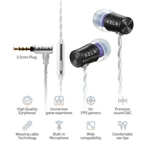 AZLA AZEL Edition G (Black) Wired in-Ear Earbud Headphones with MIC, 3.5mm Jack, 170cm Strong Cable, Lightning to 3.5mm Jack Adapter, USB-C to 3.5mm Jack Adapter, USB-A to USB-C Converter (Black)