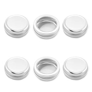 heyiarbeit 6 pack 2 oz tin cans screw top round aluminum cans screw lid containers with clear window for store spices, candies, tea or gift giving