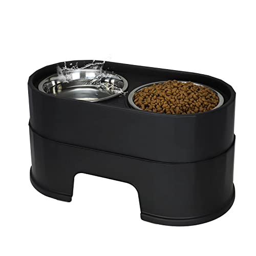 MASOCAT Raised Dog Bowls,Stainless Steel Dog Food Dish and Pet Water Bowls,Elevated Height Adjustable Double Bowl with Stand for Small Medium Dogs and Cats (Black)