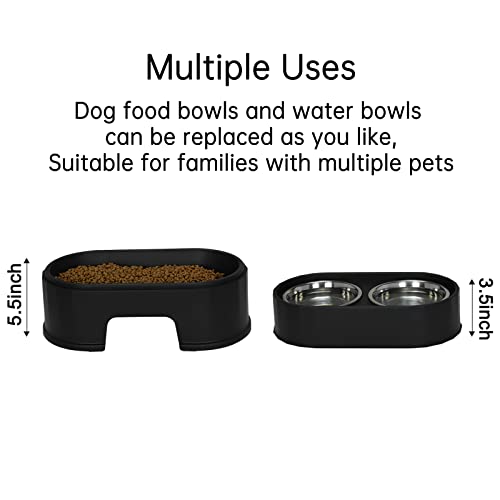 MASOCAT Raised Dog Bowls,Stainless Steel Dog Food Dish and Pet Water Bowls,Elevated Height Adjustable Double Bowl with Stand for Small Medium Dogs and Cats (Black)