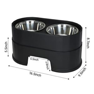 MASOCAT Raised Dog Bowls,Stainless Steel Dog Food Dish and Pet Water Bowls,Elevated Height Adjustable Double Bowl with Stand for Small Medium Dogs and Cats (Black)