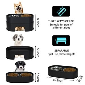 MASOCAT Raised Dog Bowls,Stainless Steel Dog Food Dish and Pet Water Bowls,Elevated Height Adjustable Double Bowl with Stand for Small Medium Dogs and Cats (Black)