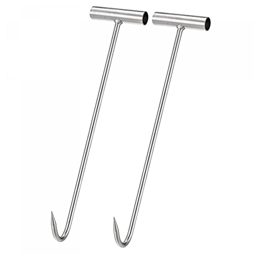 uxcell 15.35inch T-Handle Meat Boning Hook, Galvanized T Hooks for Kitchen Butcher Shop Restaurant 2Pcs