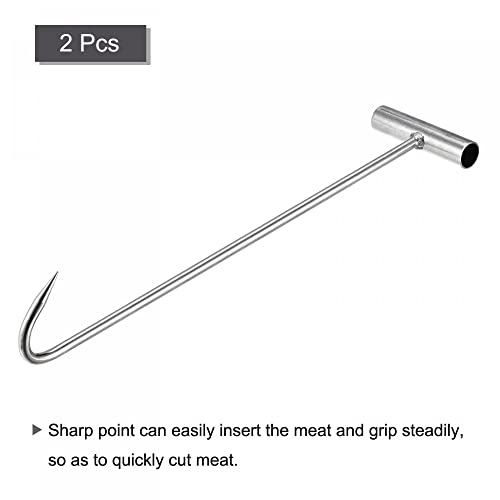 uxcell 15.35inch T-Handle Meat Boning Hook, Galvanized T Hooks for Kitchen Butcher Shop Restaurant 2Pcs