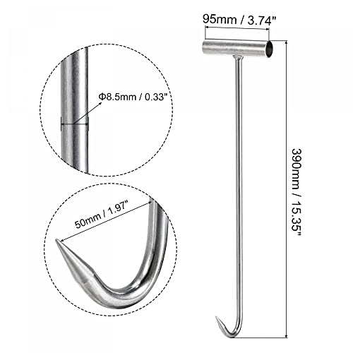 uxcell 15.35inch T-Handle Meat Boning Hook, Galvanized T Hooks for Kitchen Butcher Shop Restaurant 2Pcs