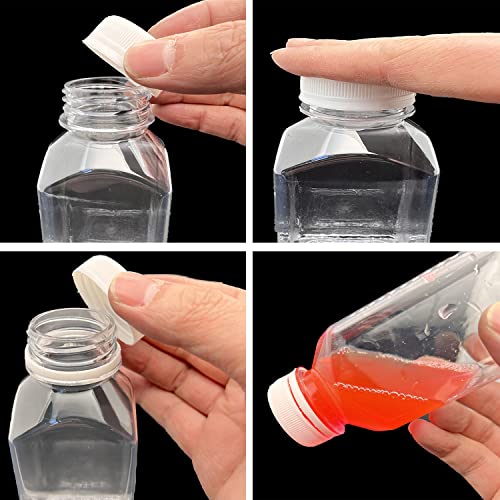 8 Pcs 8 Ounce Plastic Juice Bottles, Reusable Bulk Beverage Containers for Juice, Milk and Other Beverages, White lid